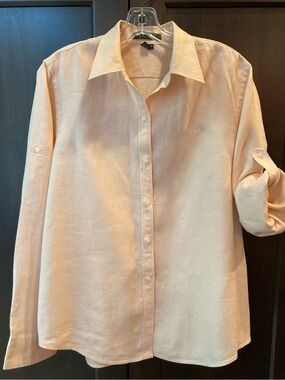 Lauren Ralph Lauren Light Peach Washable Linen Roll tab sleeves Blouse  sz M
